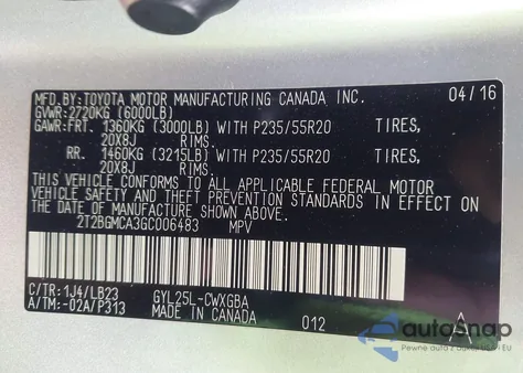 2016 Lexus Rx 450H z USA, uszkodzony, nr VIN 2T2BGMCA3GC006483